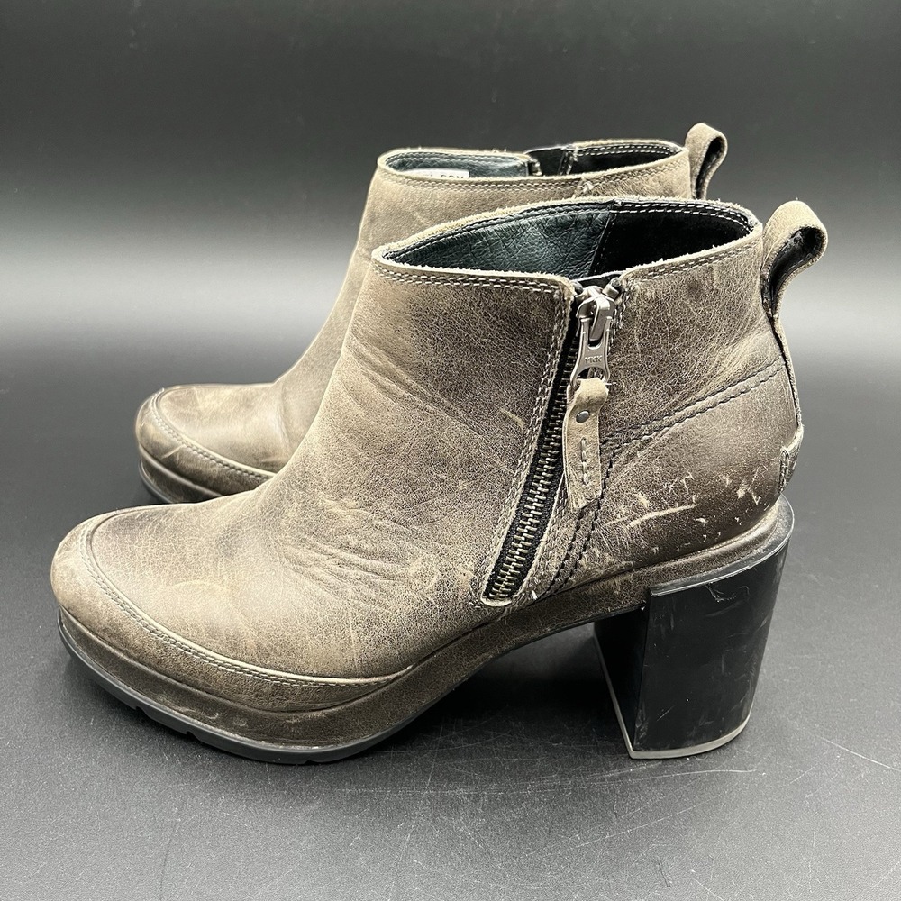 Sorel Boots Womens 9.5 Blake Heel Bootie Quarry Zip NL3301-052 Gray Leather